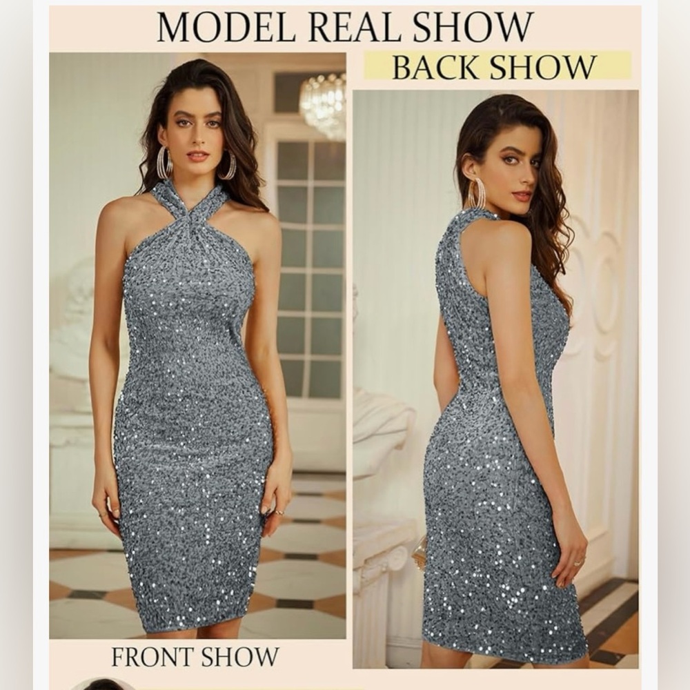 Grace Karin Silver Sequin Backless Dress - Picture 4 of 15